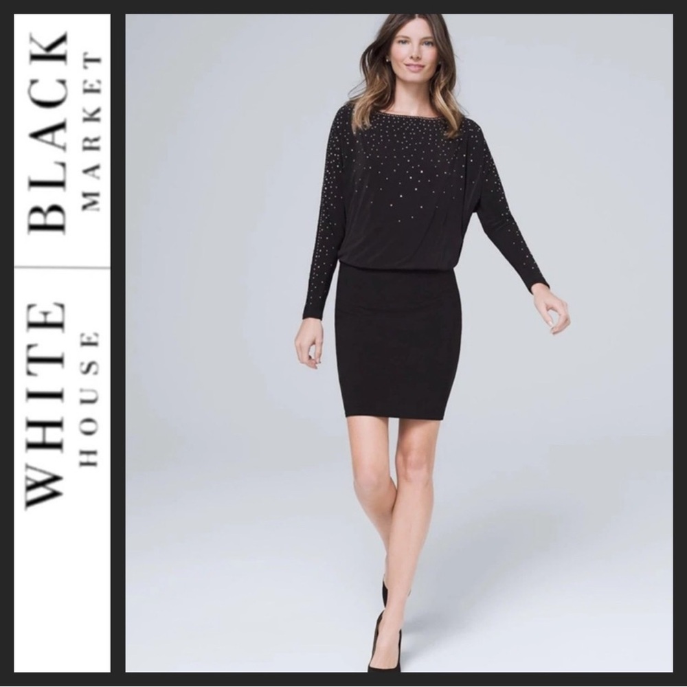 NWOT WHBM Studded Blouson Black Dress
